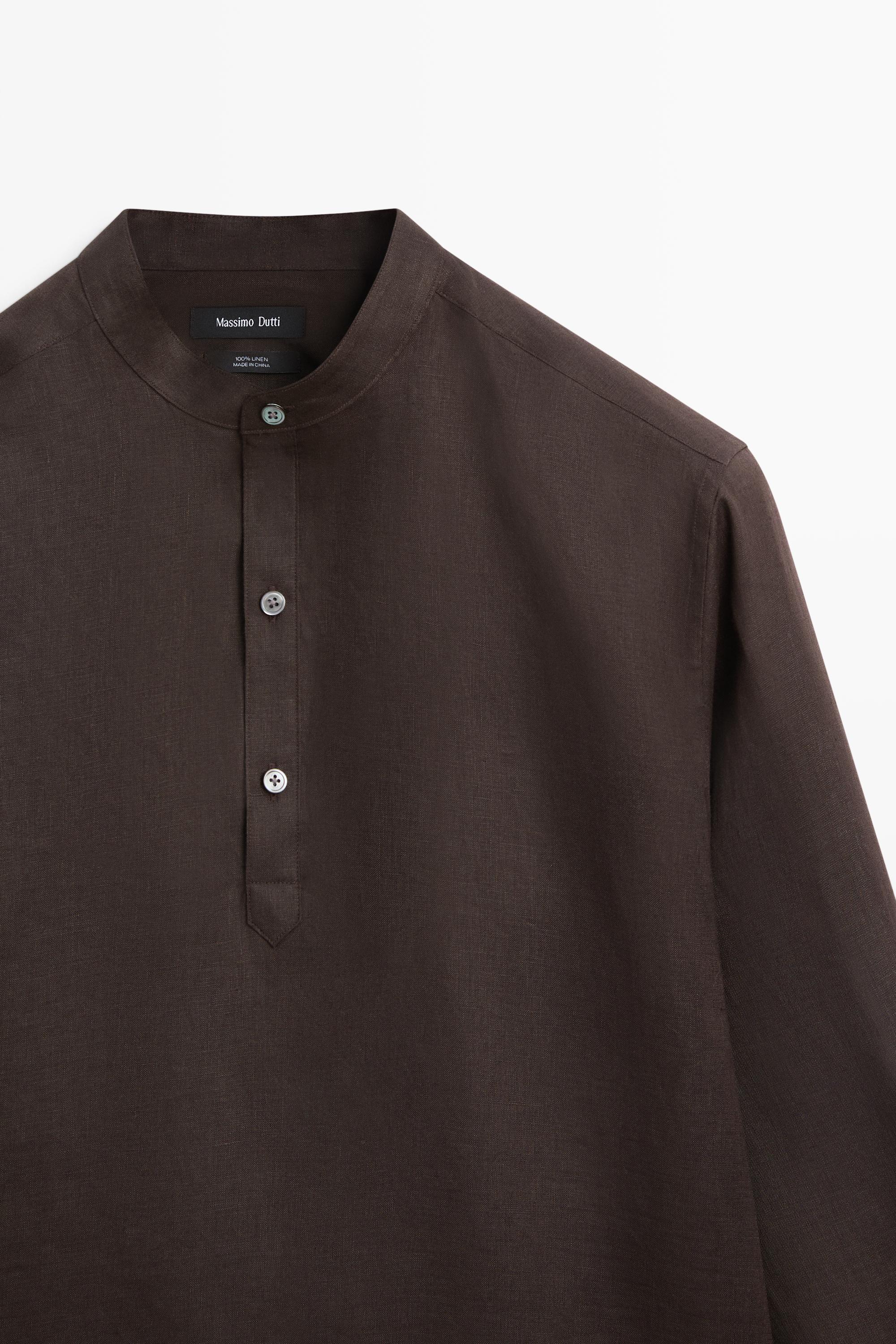 Regular fit stand collar 100% linen shirt